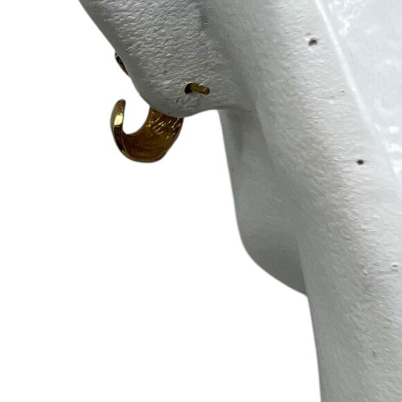 Wave Design Gold & Turquoise Enamel Huggie Earrings, Vintage Statement Hoops - Picture 4 of 8